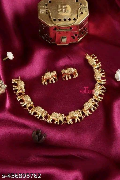 Unique Golden Elephant Necklace Set For Women's