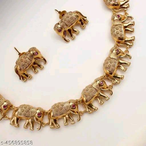 Unique Golden Elephant Necklace Set For Women's