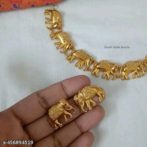 Unique Golden Elephant Necklace Set For Women's