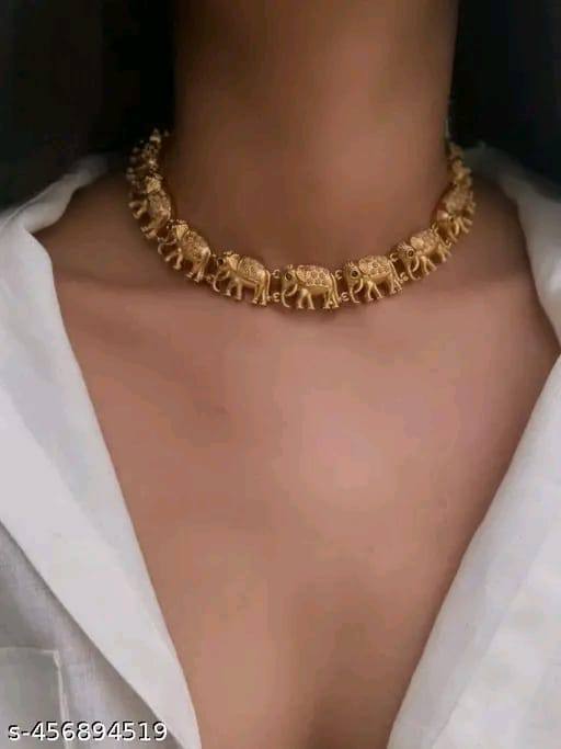 Unique Golden Elephant Necklace Set For Women's