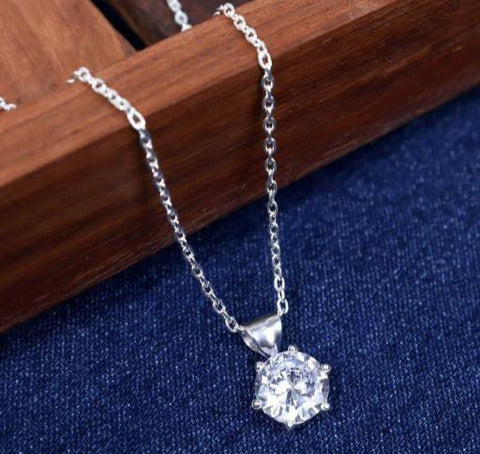 Women's Silver Chain Necklace With Diamond Pendant