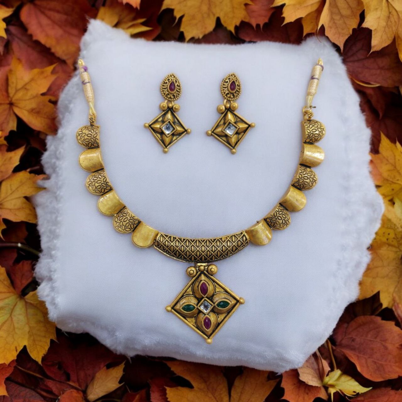 Matte Golden Necklace (Hasadi) Set For Women's