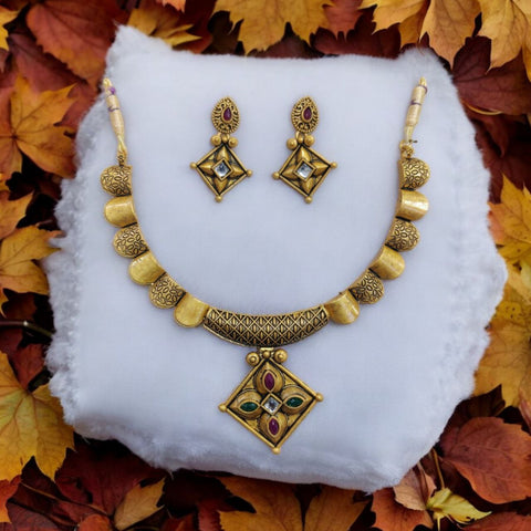 Matte Golden Necklace (Hasadi) Set For Women's