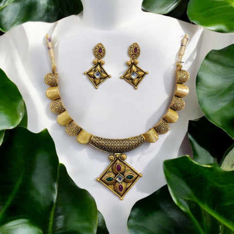 Matte Golden Necklace (Hasadi) Set For Women's