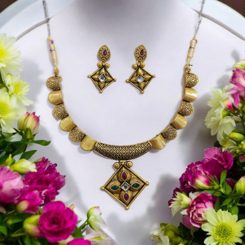 Matte Golden Necklace (Hasadi) Set For Women's