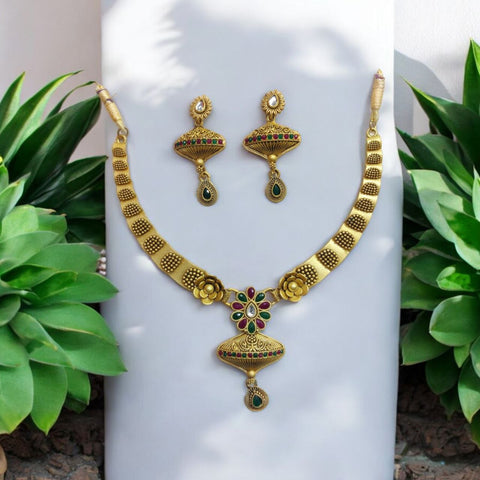 Matte Golden Necklace Set For Women's