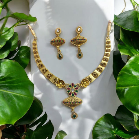 Matte Golden Necklace Set For Women's