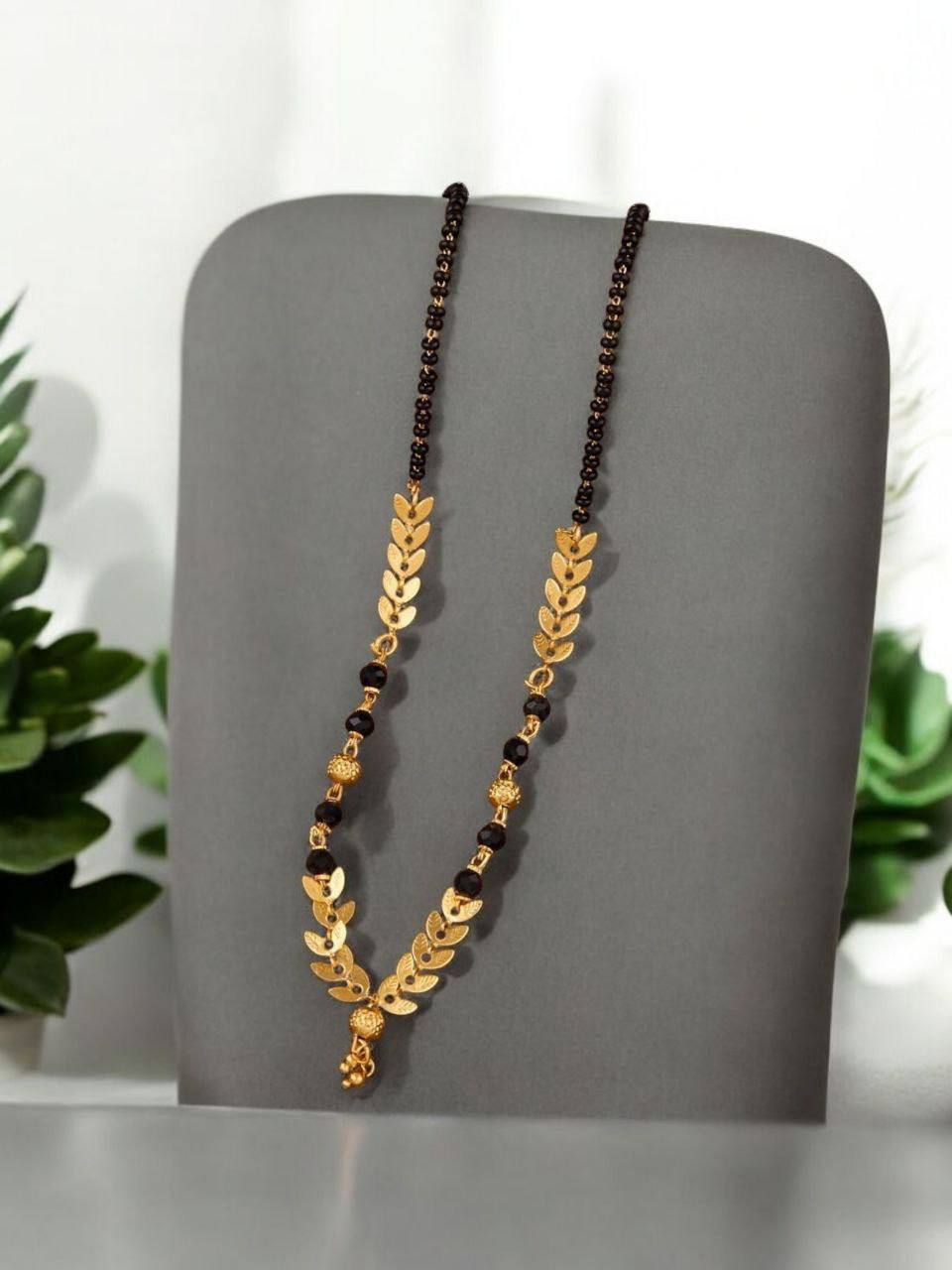 Women's Modern Elegant Gold With Black Beads Mangalsutra