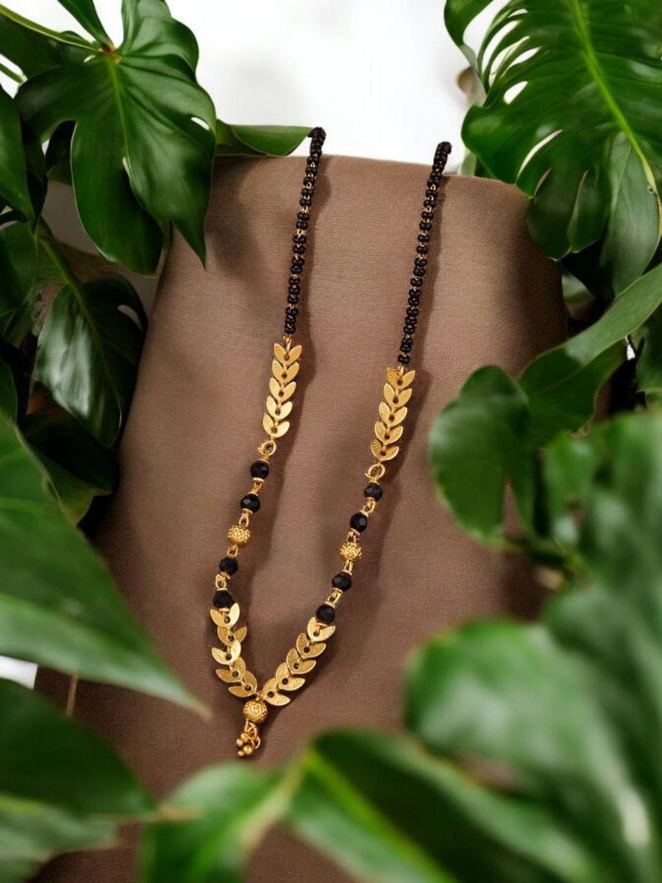 Women's Modern Elegant Gold With Black Beads Mangalsutra