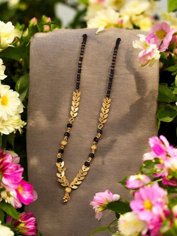 Women's Modern Elegant Gold With Black Beads Mangalsutra