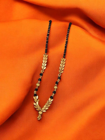 Women's Modern Elegant Gold With Black Beads Mangalsutra