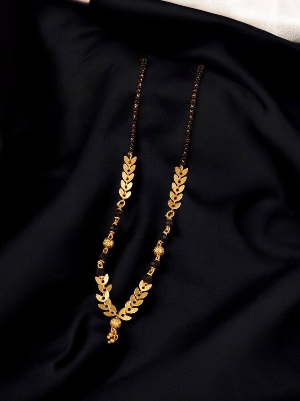 Women's Modern Elegant Gold With Black Beads Mangalsutra