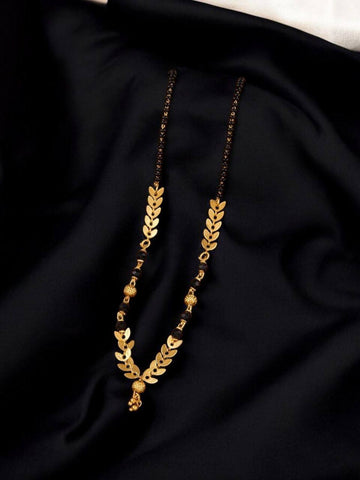 Women's Modern Elegant Gold With Black Beads Mangalsutra