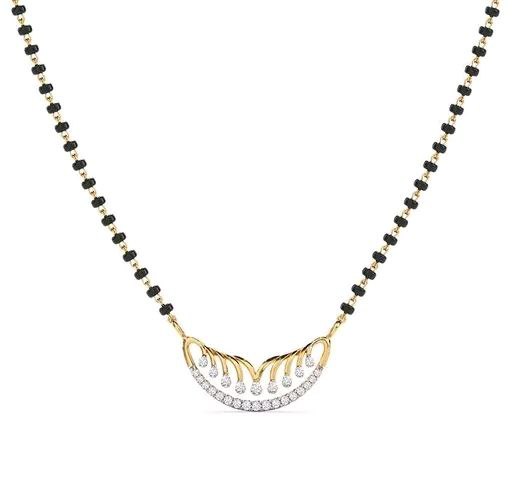 Women's Fancy Diamond Pendant with Black Beads Mangalsutra