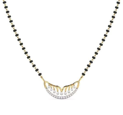 Women's Fancy Diamond Pendant with Black Beads Mangalsutra