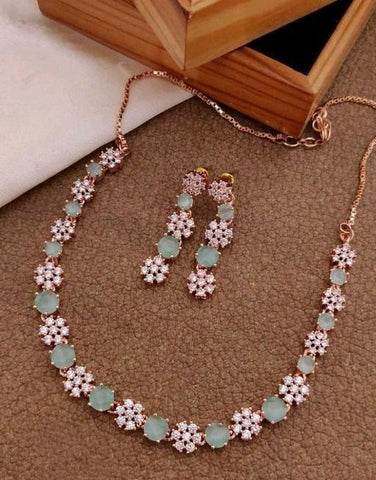 Vintage Light Blue Stone And Diamond Necklace For Women's