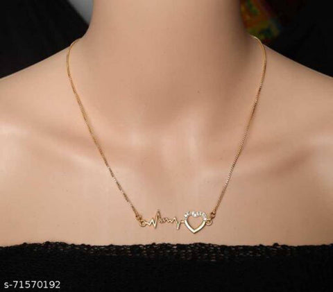 Gold Heart Beat Pendant with Chain For Girl's and Women's