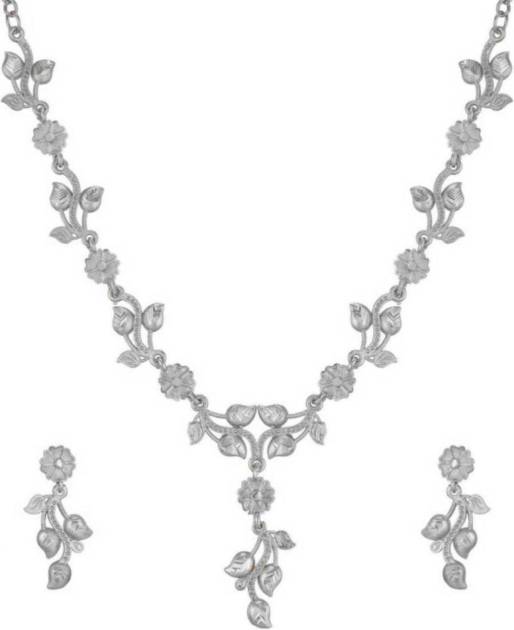 Women's Flower & Leafy Design Silver Necklace